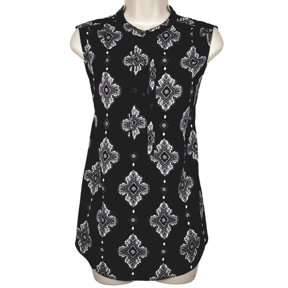 Banana Republic Navy Sleeveless Print Popover Top